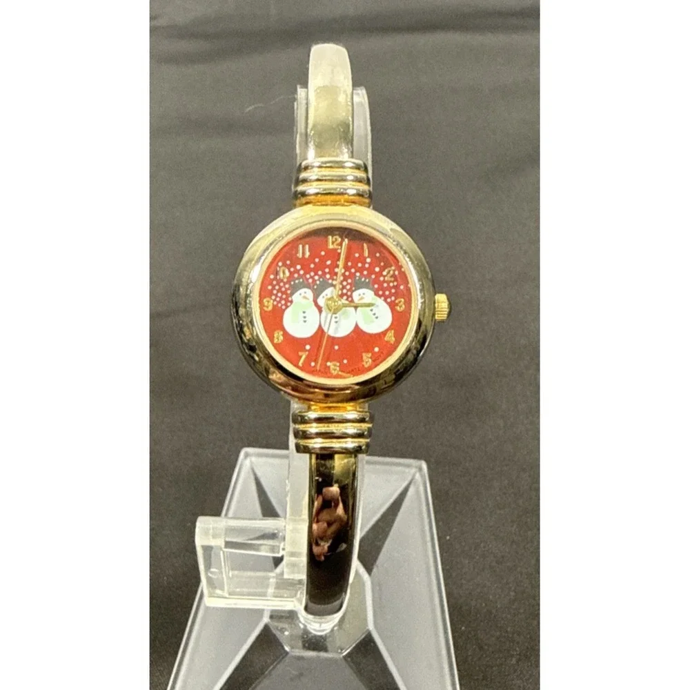 Unbranded Bangle Watch Women OS Red Gold Snowman Holiday Festive Japan Quartz